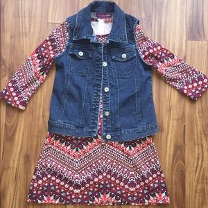 Long sleeve dress & denim vest. Girls M.